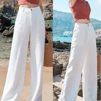 Linen Women s High-Waist Wide-Leg Pants - Slim, Loose, Lightweight Summer Wear M