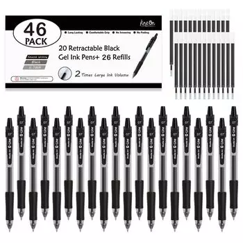 Lineon Gel Ballpoint Retractable Black 20 Gel 26 46 Quick For Office Writing Instruments Pen, Type, 0.7mm, Pen, Resets, Packs, Drying, Notebooks,