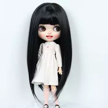 Linfairy дюймовая кукла длинный парик прямые длинные волосы 9-10 (черный)