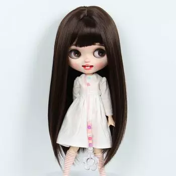 Linfairy дюймовая кукла длинный парик прямые длинные волосы 9-10 (Темно коричневый)