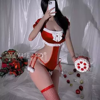 Нижнее белье Рождество Сексуальный комбинезон Открытая пижама Униформа искушения average size S-XL (85-65kg)