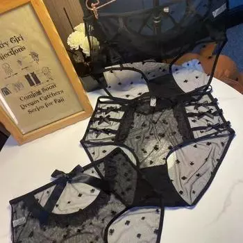 Lingerie Large Size Underwear High Waist Sexy Briefs Lace Mesh Lace Knickers Pure Desire Suspender Thin See Through Triangle Panties One Size