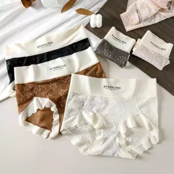 Lingerie Sexy Lace Briefs Seamless Hollow Women s Underwear Bare Hollow Pure Desire High-end Mulberry Silk Antibacterial Crotch Triangle Panties L