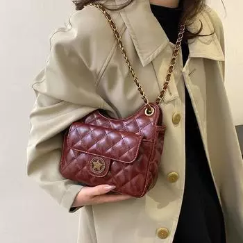 Lingge Chain Женская Большая Вместимость 2023 Новая Модная Осенняя Сумка Через Плечо На Одно Плечо Интернет Знаменитость Взрывная Сумка-тоут