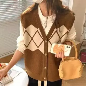 Lingge вязаный кардиган жилет женский весна и осень 2023 осенний свитер без рукавов кардиган свитер женский топ с v-образным вырезом