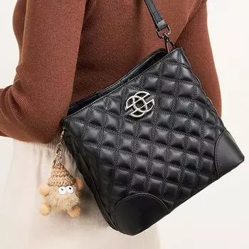 Lingge женская сумка новая универсальная модная сумка-мешок из натуральной кожи сумка на одно плечо подмышка чёрный