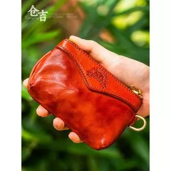 [Linglong Tibetan Fun] Кошелек для монет Вэньвань! Браслет Cangji ручной работы из кожи растительного дубления, с сердцевиной из грецкого ореха, держатель для карт, сумка для хранения Chilin Brown