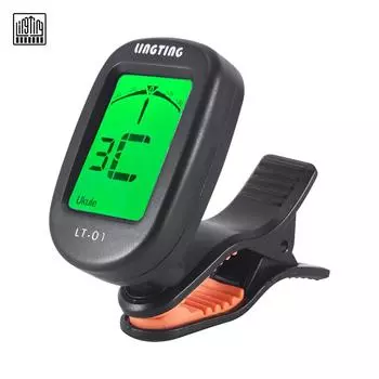 LINGTING LT-01 Мини-прикрепляемый цифровой электронный тюнер, вращающийся на 360 градусов, с 2 ЖК-экранами с подсветкой для чёрный