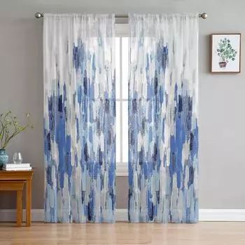 Линии кисти, прозрачные шторы для гостиной, спальни, тюлевые занавески для кухни, вуаль, шторы, жалюзи, панели 135W x 114H(cm)