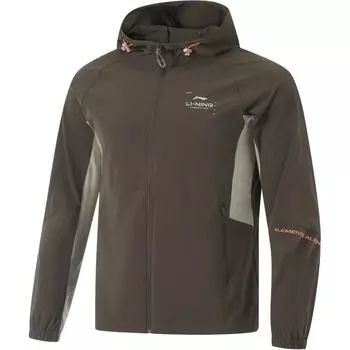 LiNing Fitness Series Color Block Letter Zipper Hooded Comfortable Breathable Sports Windbreaker Men Upper Clothing Slate-Brown AFDU157-6 2XL