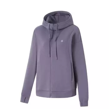 LiNing Fitness Series Sports Fashion Casual Universal Solid Color Zip-Up Hoodie Women Hoodies Dark-Grey Purple AWDU864-6 S