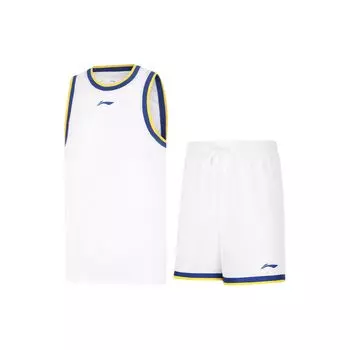 LiNing Professional Basketball Series Logo Print Breathable Competition Basketball Suit Men Basketball Suit White AATU017-11 L