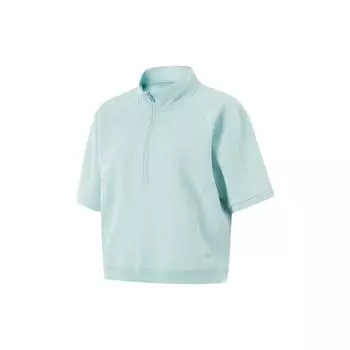 LiNing Серия Фитнес Однотонная Стойка Воротник Удобная Дышащая Универсальная Свободная Футболка-поло с коротким рукавом Женские топы Светло-голубой APLU720-2 M