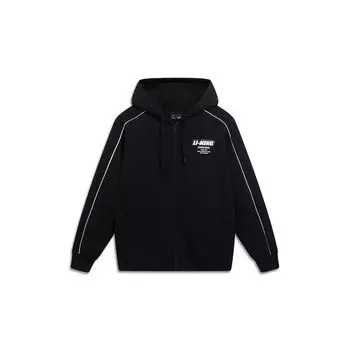 LiNing Sports Fashion Series Letter Print Casual Zip-Up Hoodie Unisex Tops Black AWDT541-2
