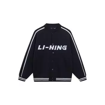 LiNing Sports Fashion Series однобортная куртка с бейсбольным воротником и логотипом с цветными блоками, черная куртка унисекс, AWDT545-2 XXL
