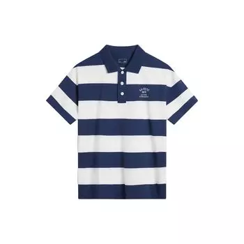 LiNing Weekend Youth Casual Comfortable Striped Polo Shirt Unisex Polo Shirts Deep-Navy APLU235-1 XXL