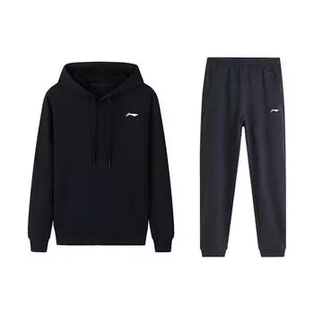 LiNing X Bored Ape Vintage Distressed Graphic Smiley Embroidery Casual Sweatpants Hoodie Set Men Sweatpants, Hoodie Black YWDT331-1+YKLT225-1 M