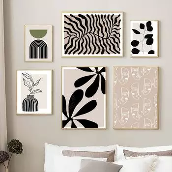 Линия Девушка Лицо Лист Современные Абстрактные Черно-Белые Плакаты И Принты Холст Картина Настенные Картины Для Гостиной Домашний Декор 21X30cm No Frame