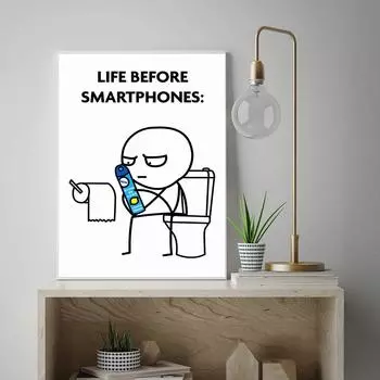 Линия фигура забавный постер для ванной комнаты «Жизнь до смартфонов» Цитата Туалетная печать Картина Настенная художественная рулонная бумага для туалета Фотографии Декор 21x30cm No Framed