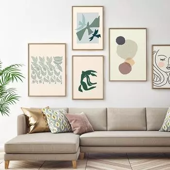 Линия лица девушки, абстрактные птицы, цветочный принт, холст, картина, скандинавский бежевый постер, настенная картина для декора гостиной, спальни 21cm30cm NoFrame