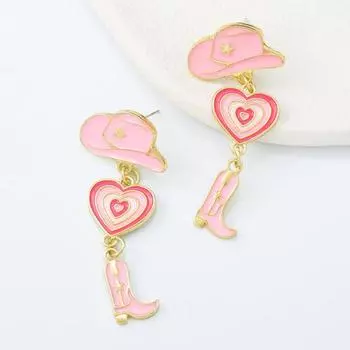 Линия ювелирных изделий, современные модные серьги для девочек, шляпа, ковбойские сапоги, многослойные серьги с капающим маслом оранжевый