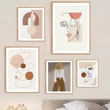 Линия женского лица, модный постер, холст, художественный принт, современная абстрактная живопись, минималистичная настенная картина для гостиной, домашний декор A4 21x30cm No Frame