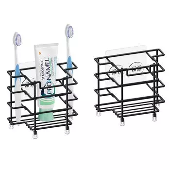 Linkidea 2 Pack Wall Mounted Toothbrush Holder for Stainless Steel Toothbrush Stand for Electric Adhesive 3 Slot Organizer Bathroom, Toothbrushes,
