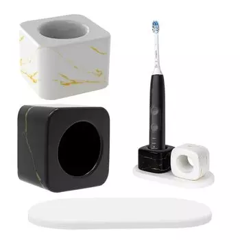 Linkidea Mini Electric Toothbrush Holder with Diatomaceous Earth Dish Ceramic Marbling Toothbrush Stand for Bathroom Vanity Countertop Disposable
