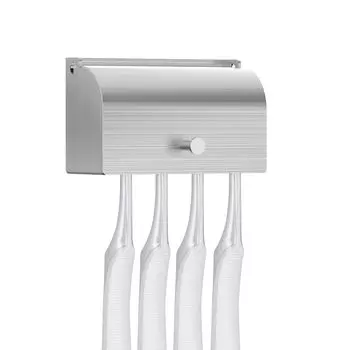 Linkidea Wall Mounted Toothbrush Holder with Cover for Bathroom Shower Stainless Steel Adhesive Wall Mount 4 Slots Toothbrush Hanger
