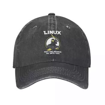 Linux May The Source Be With You Летняя кепка Бейсбольная кепка с хвостиком для папы Классические шапки для ботаников с мытой спортивной каскетой Gorras One Size