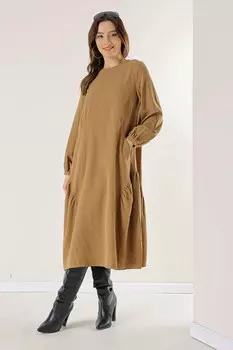 Лиоцелевое платье с рукавами на пуговицах и карманами с рюшами