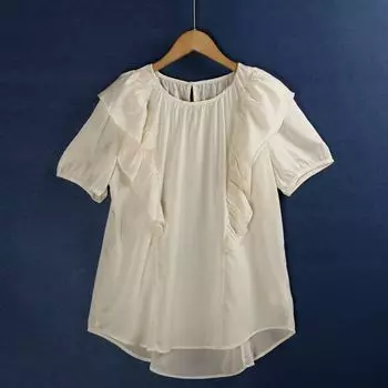 Лиоцелл Круглый вырез Модный пуловер Прохладная кружевная рубашка Rice White All yards