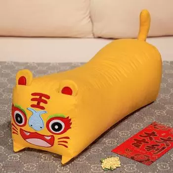 Lion And Awake Tiger Pillow With Embroidery Design For Daily Kids And Gift Teens TigerYellow