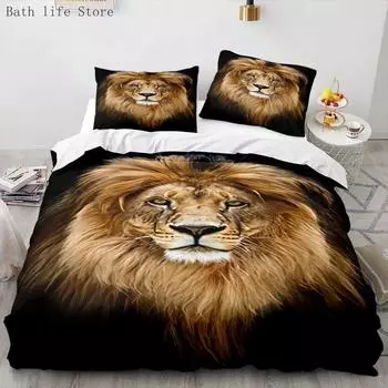 Lion Animal Pattern Bedding Sets Luxury Duvet Cover Double King Size Home Bedclothes Pillowcase For Adults Polyester Bed Linens EU Single 135x200cm