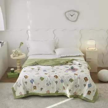 Lion Crocodile Summer Quilt 100% Cotton Kawaii Cartoon Animal Pattern Skin-friendly Air Conditioner Quilted Quilt for Boys Girls 150x200cm Single 1Pc
