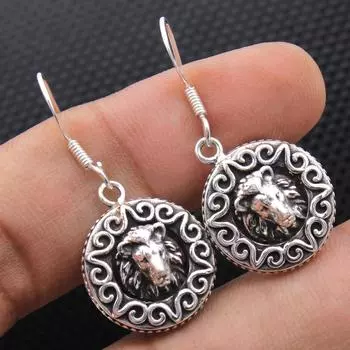 Lion Face Earring Silver Charm Jewelry Women Earring Handmade Jewelry серебряный
