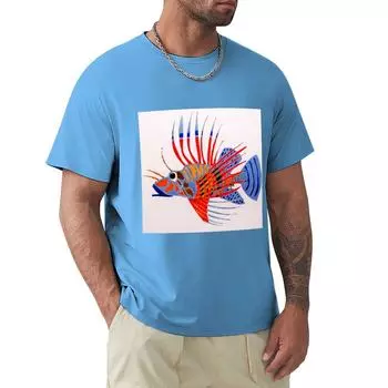 Lion Fish T-Shirt Heavyweights Plain Short Sleeve Tee Vintage T Shirts Men T Shirt S средний синий