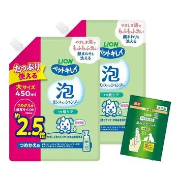 Lion Foam Type Pet Clean Skin Care Foam Shampoo Refill Large 450ml x 2 Piece Set with Toothbrush sheet LIONPET Rinse-in
