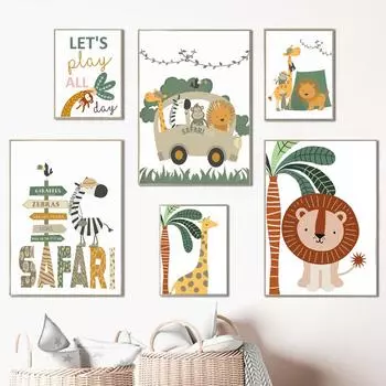 Lion Giraffe Monkey Sloth Zebra Jungle Animals Painting Wall Art Canvas Nordic Posters And Prints Wall Pictures Kids Room Decor 21x30cm No Framed