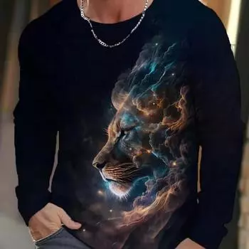 Lion Graphic 3D Full Print clothing Vintage Men Long Sleeve t Shirt for Men Casual Top Fashion Trackwear Lion Animal S