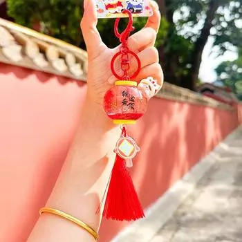 Lion Jinnew Dance Lantern Design Oil Filled Cartoon Keychain Pendant For Gift