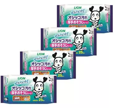 Lion Shushutto! Thick cleaning sheets for dogs, 25 sheets x 4 pieces set, Lion Pet, thick, large size, LIONPET