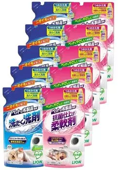 Lion Средство для стирки изделий из ткани для домашних животных 320 г. Кондиционер для белья с антибактериальным эффектом 300 г. 5 шт. [Запасной блок] +