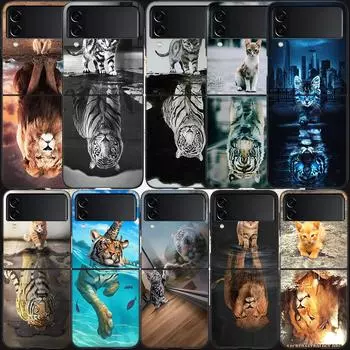 Lion Tiger king прозрачный силиконовый чехол для Samsung Galaxy Z Flip 3 Flip 5 4 5G черный жесткий чехол для мобильного телефона Samsung Z Flip 5 5G Luxu Samsung Z Flip 3 5G