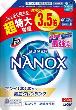 Lion Top Super Nanox Высококонцентрированное жидкое моющее средство для стирки, сменный блок 1230 г, большая емкость