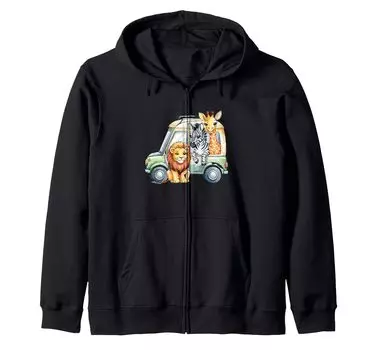 lion zebra giraffe adventure van safari fun zip hoodie чёрный