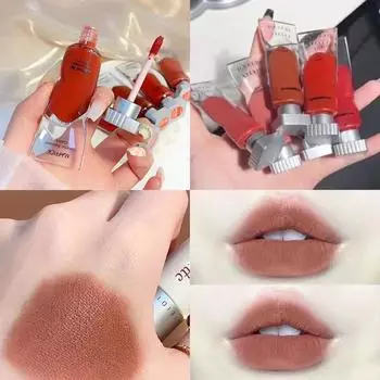 Lip Glaze Reveals White Lip Gloss Матовая матовая бархатная помада для студенческой вечеринки не снимает макияж и не касается чашки маленького кубика льда 1pc,05#Cocoa Bean Coffee
