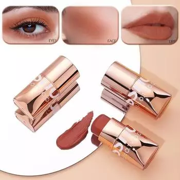 Lip Palette Lipstick Blush Stick Rotating Cream Waterproof Face Blusher Matte Eye Cheek Lip Tint Assembleable Eyeshadow 3 in 1, B-03, 1 piece, 7.D-03