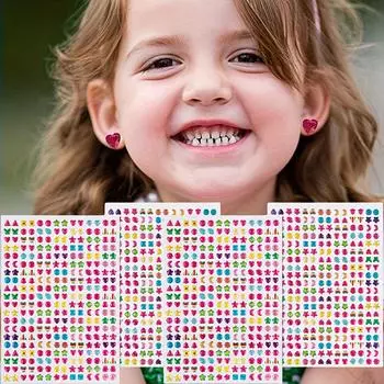 Липкие серьги 3D самоцветы наклейки блестящие кристаллы наклейки серьги для девочек гвоздь серьги принцесса макияж игрушки подарок 2 шт 2pcs разноцветный