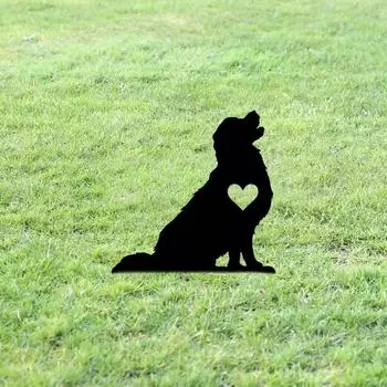 Липкий садовый колышек Golden Dog - металлический знак для двора Iron Art Silhouette | Креативное украшение двора и сада для питомца светло-серый